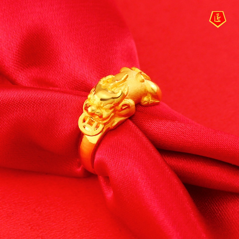 [Ready Stock]Temperament Personality Lucky Beast Gold Ring