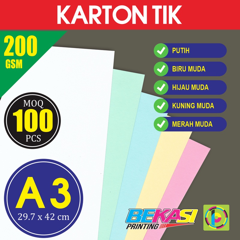 

Kertas Karton Carton TIK 200 GSM Ukuran A3 29.7x42 cm isi 100 Lbr
