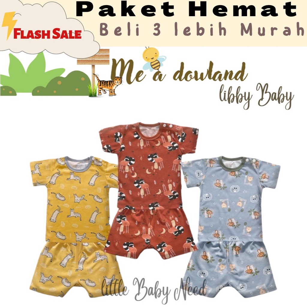 PAKET HEMAT ISI 3 LIBBY BABY BAJU BAYI ANAK LAKI LAKI PEREMPUAN KAOS OBLONG LENGAN PENDEK CELANA PEN