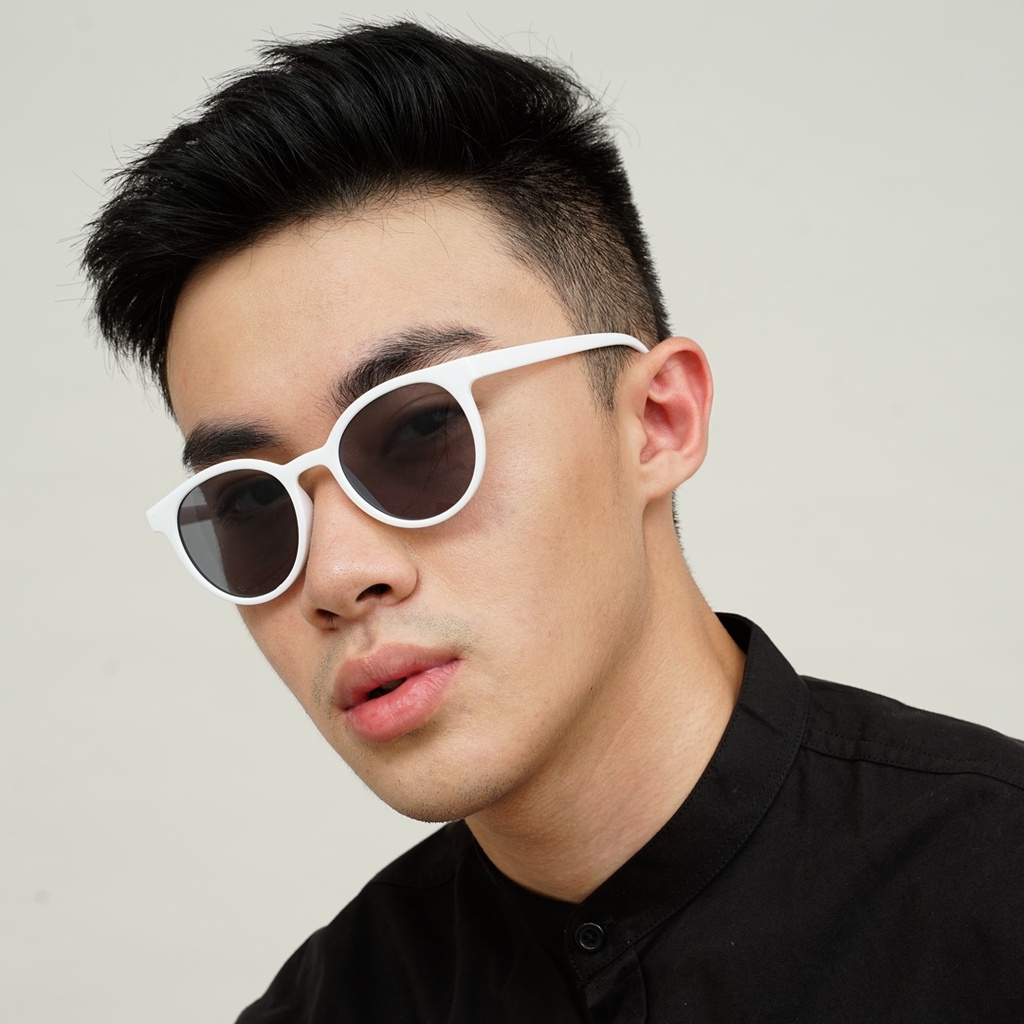 Houseofcuff Frame Kacamata Sun Glasses Pria Wanita Unisex Bulat Hitam Frame Putih A08