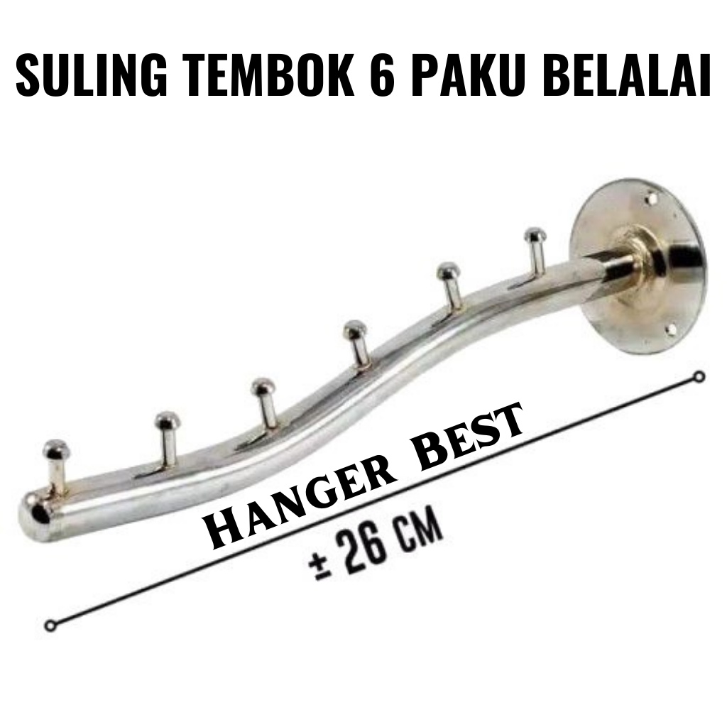 Hanger Suling Tempel Tembok 6 Titik Paku Belalai Gantungan Baju Display Toko