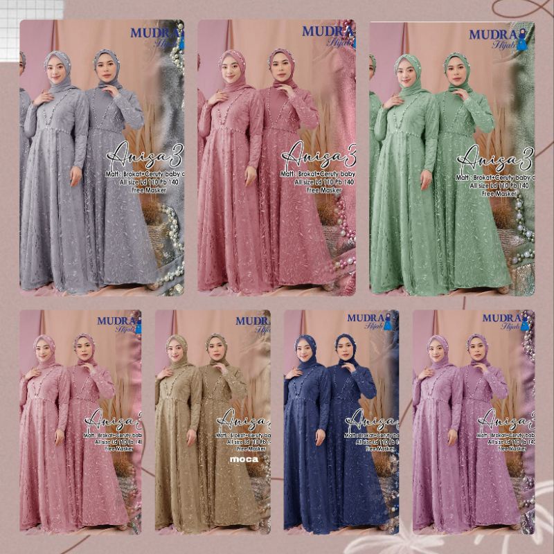 anisa 3 by mudra hijab/gamis brokat mutiara/gamis pesta