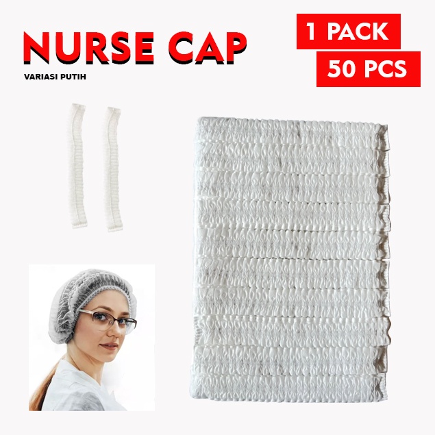 Nurse Cap Topi Penutup Kepala Pelindung Rambut 1 Pack 50 Pcs