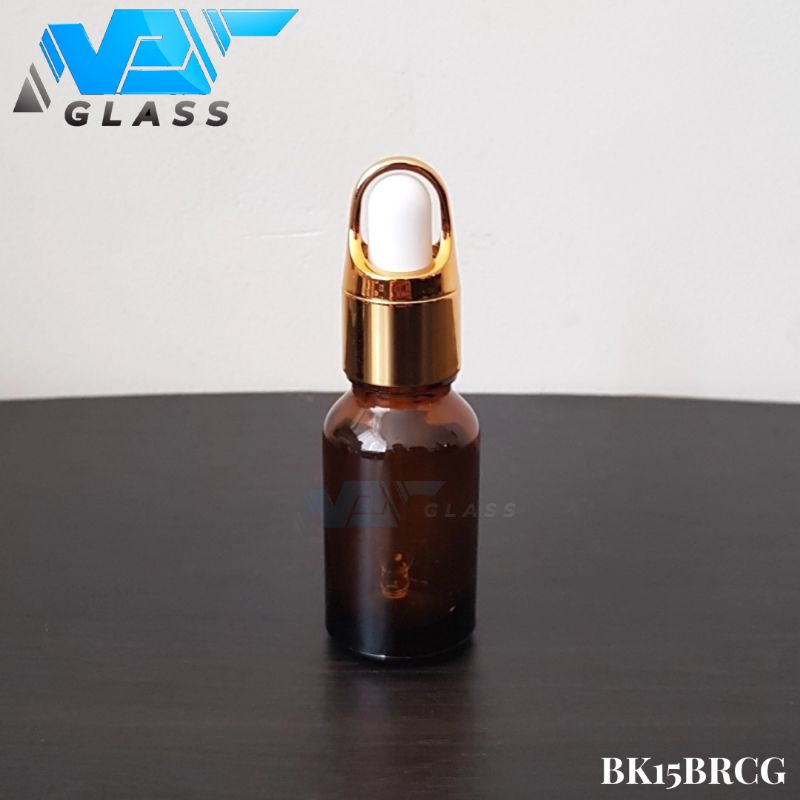 botol kaca pipet 15ml coklat amber ring gold