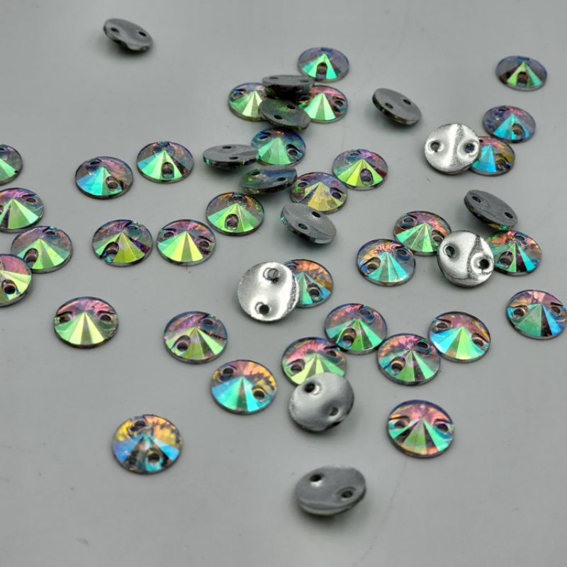 DIAMON RESIN KRISTAL MOTIF BULAT LANCIP UKURAN 8 MM WARNA PUTIH PELANGI AB KUALITAS AA KILAU BAGUS PER LUSIN