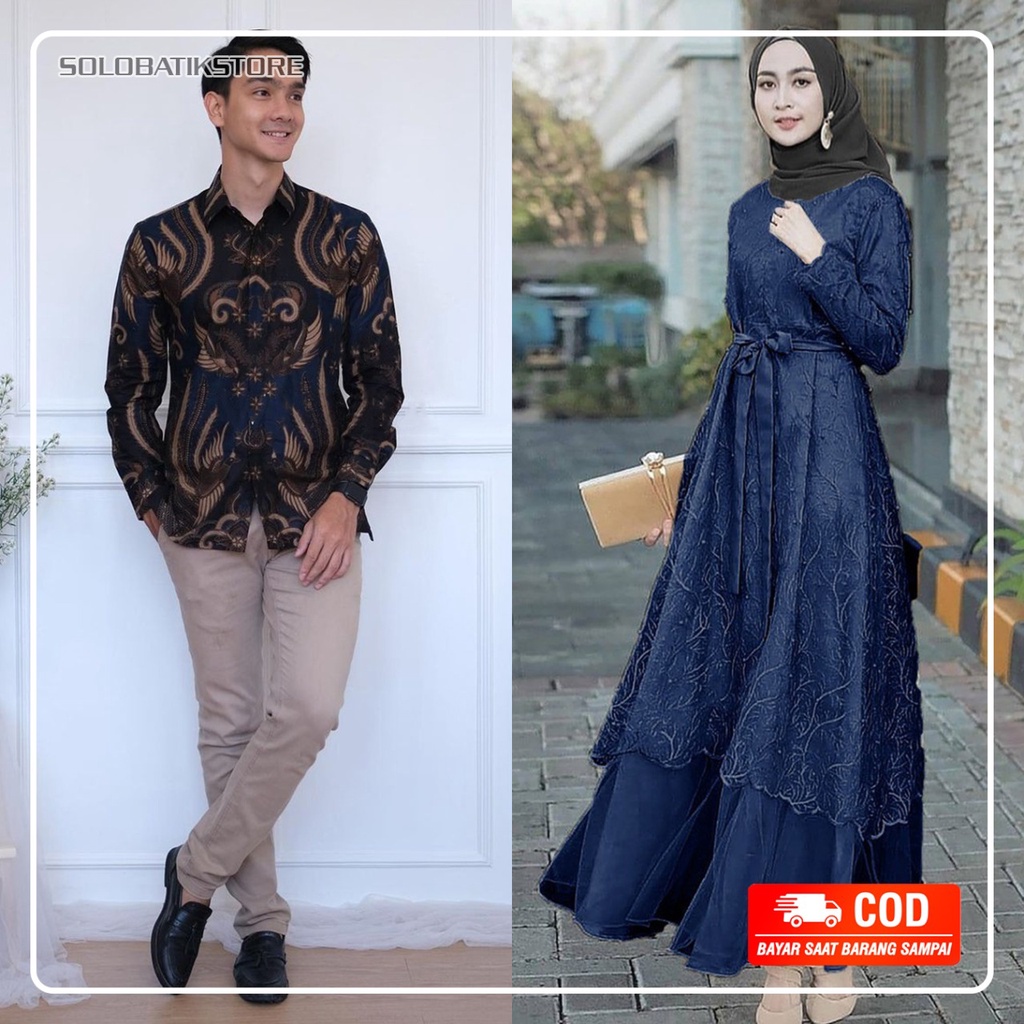 best seller couple batik gamis muslim sragaman  set gamis Brokat tille modern terbaru gamis kondangan Wisuda Nikahan Tunangan Resepsi nikah