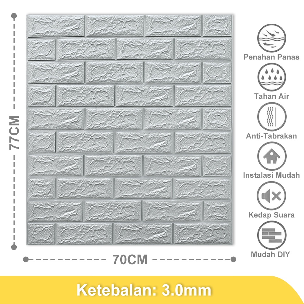 Wallpaper Dinding Foam 3D Dekor Kamar Motif Batu Bata Wallpaper High Quality-Abu-abu(3mm)