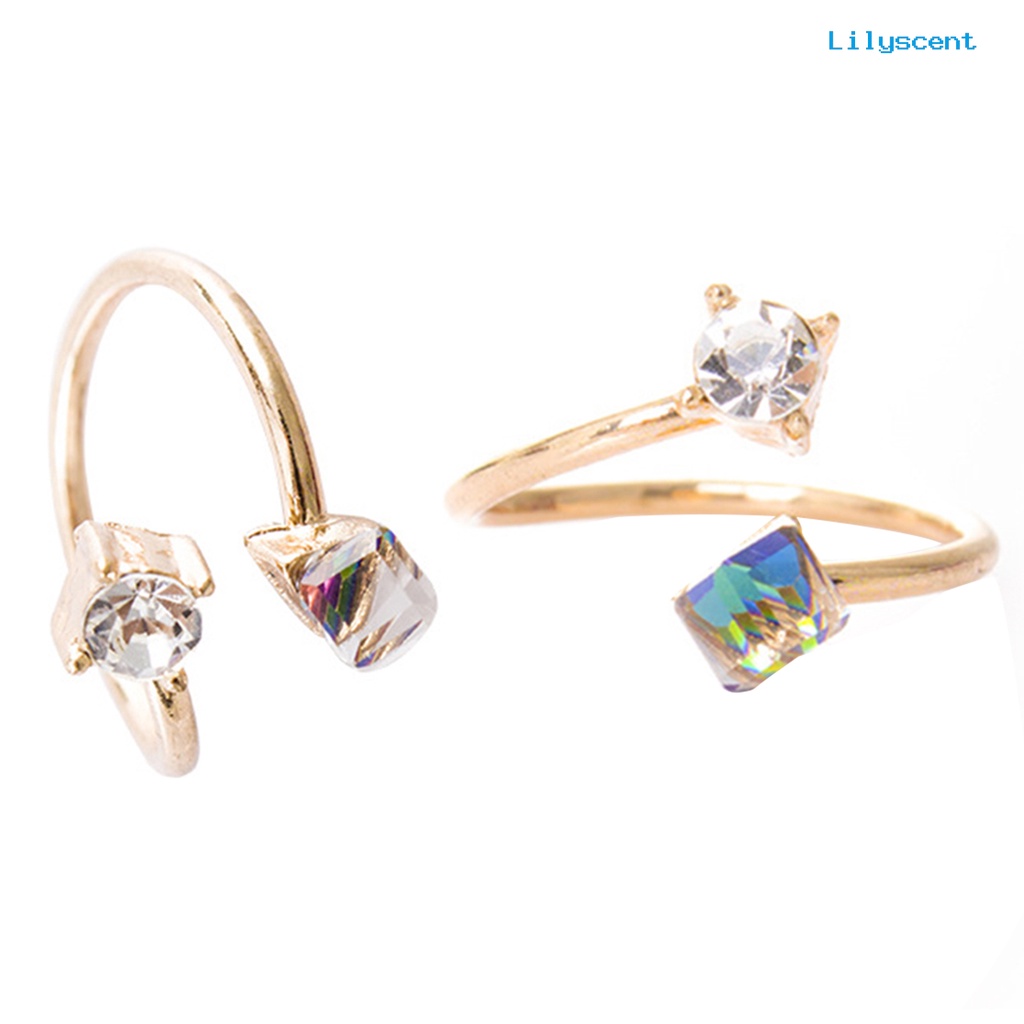 Ls Cincin Tunangan Adjustable Bahan Alloy Hias Berlian Imitasi Multi Warna Anti Pudar Untuk Wanita