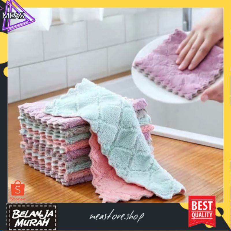 MEASTORE | KAIN LAP DAPUR PIRING LAP MICROFIBER BAHAN CORAL TWIS LEMBUT 2 SISI LAP PETAK