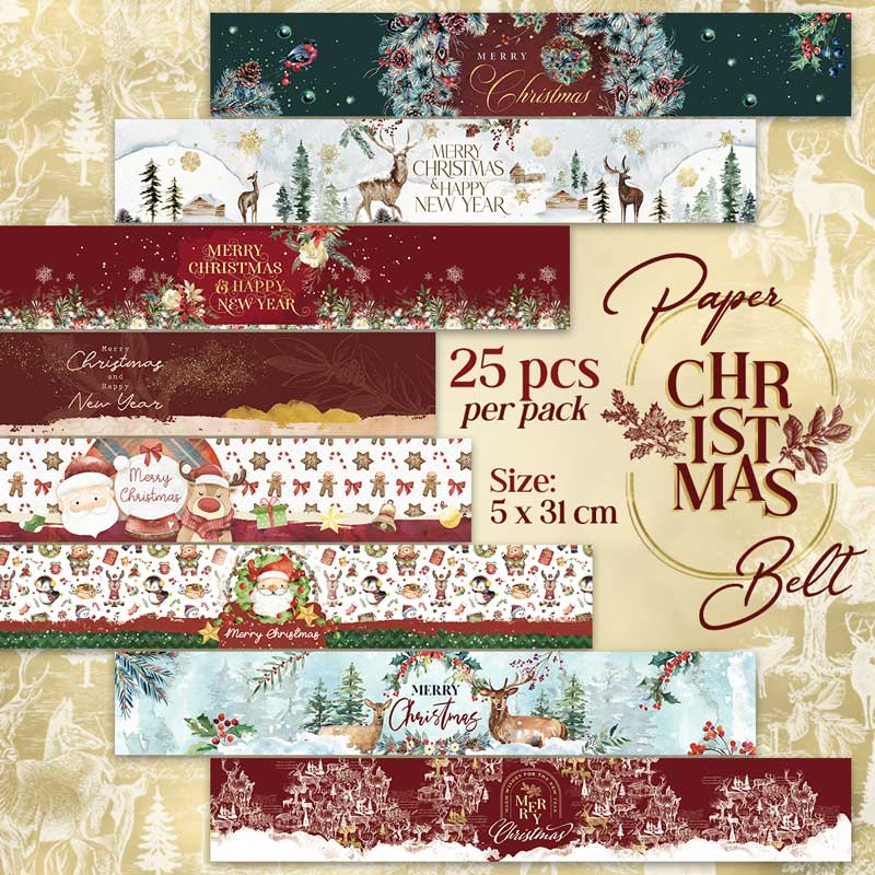 25pcs Christmas Belt 2023 / Sabuk Toples Natal / Label Toples Kue Xmas Paperbelt