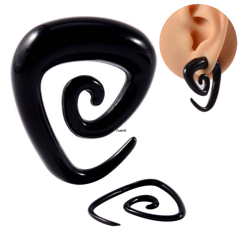 2pcs Anting Tindik Bentuk Spiral Bahan Akrilik Ringan Warna Hitam Untuk Unisex