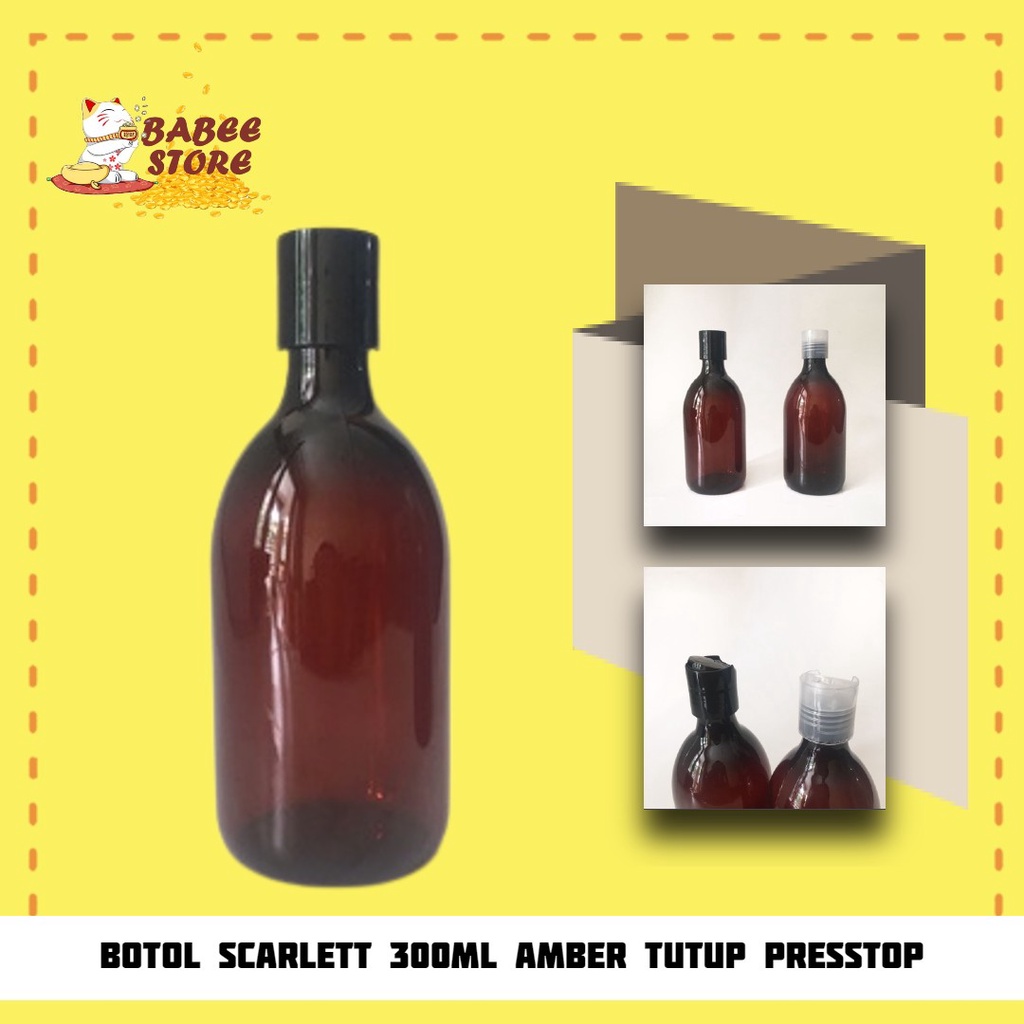 BOTOL 300ML AMBER PRESSTOP IMPORT BOTOL ISI ULANG / BOTOL PRESSTOP SCARLETT AMBER 300ML OVAL