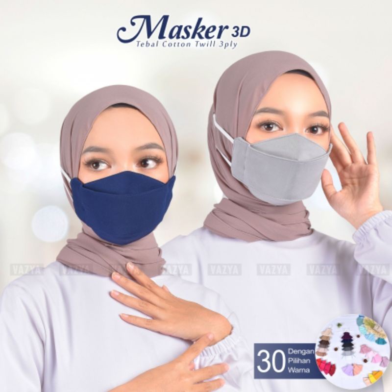 masker 3D tebal cotton twill 3ply masker kain fashion muslim