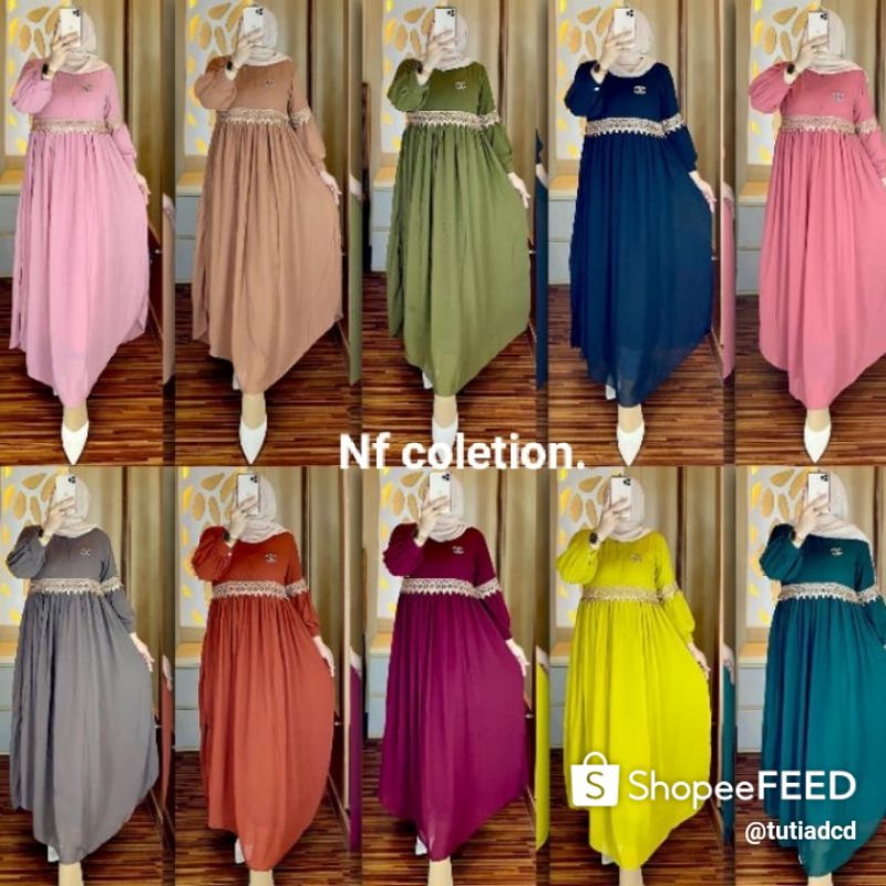 Gamis Malaysia Ceruty Babydoll Matahari Bunga Pinggang/Cerutty/Ceruti/Seruti full puring