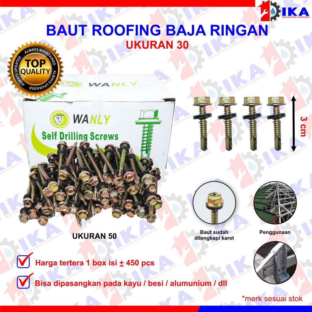 Skrup Baut Roofing Kuning - 30mm 50mm 70mm - Harga 1 Dus Murah