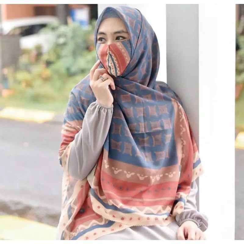 Hijab voal segiempat premium set masker