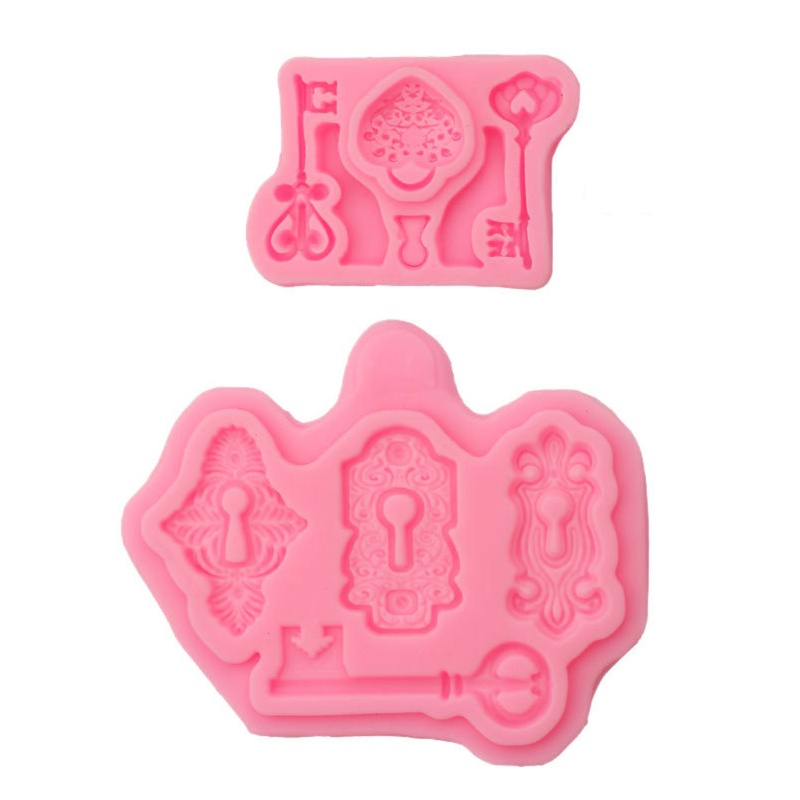 SIY  2Pcs Vintage Key Lock Cake Fondant Mold Kit Keyhole Silicone Mold for Cake Decor Sugarcraft Chocolate Epoxy Resin Craft