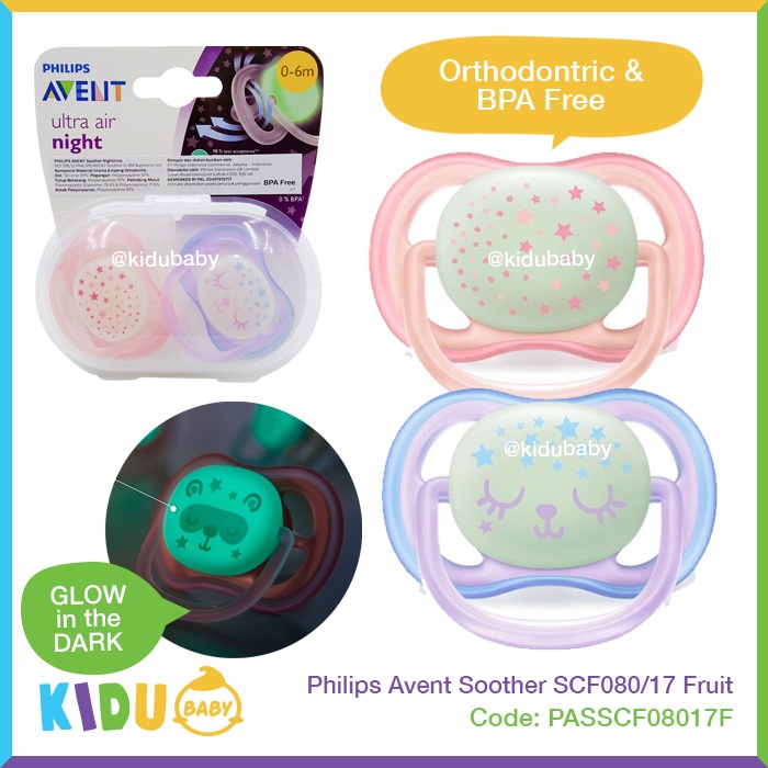 Philips Avent Ultra Air Night 0-6m SCF376/12 Twin Pack Pacifier Kidu Baby