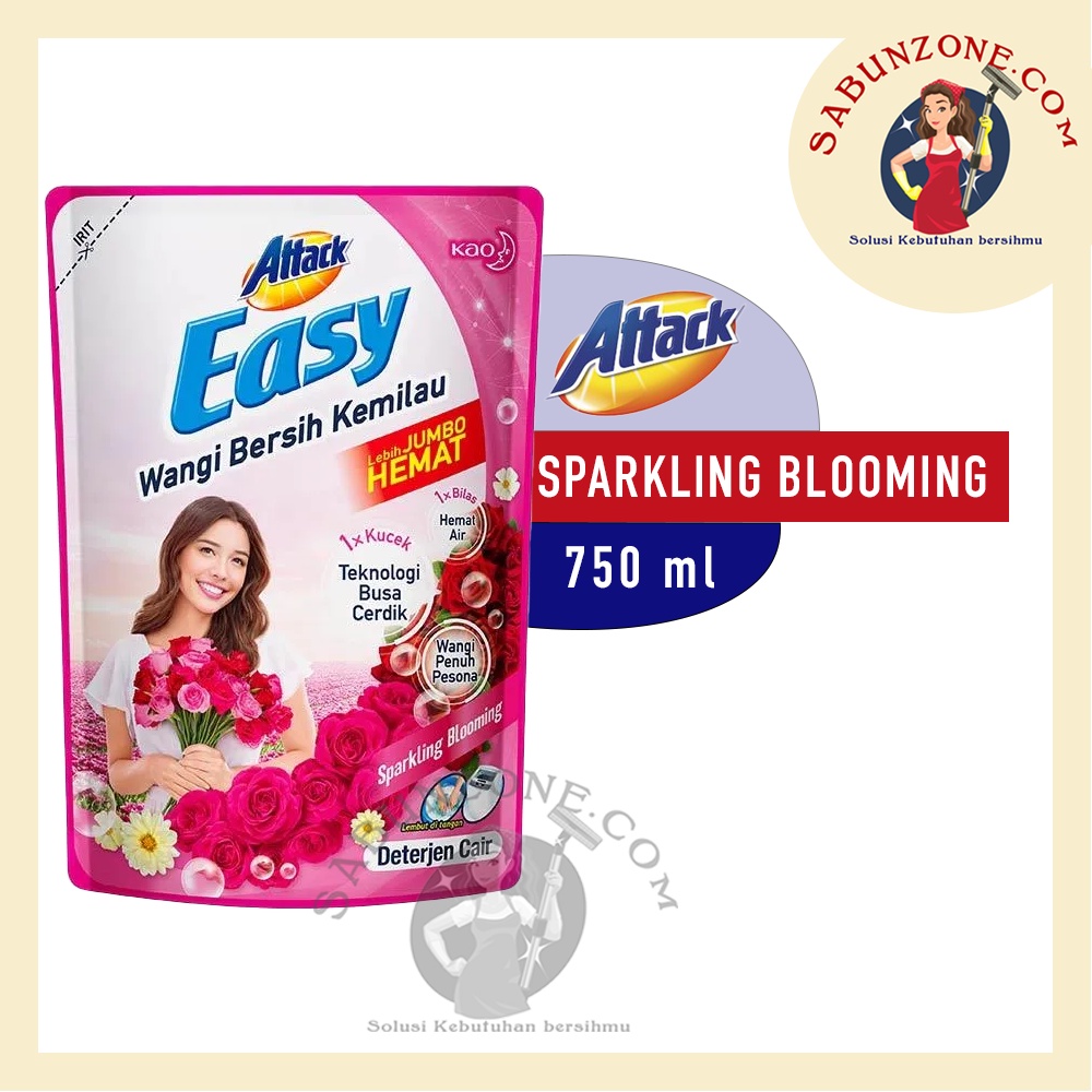 Deterjen Detergen Cair Liquid Refill Attack Easy Sparkling Blooming Pink / Sweet Glamour Ungu 750 ml Refill Pouch