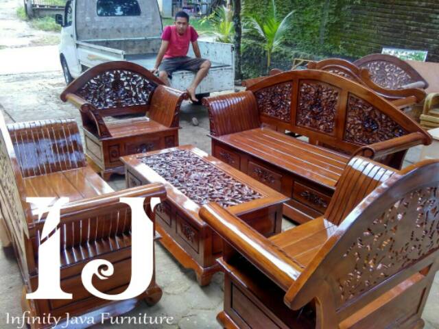 Set Kursi Tamu jati Madura Mawar Jumbo(Almari,kursi,sofa,dipan,nakas,bufet tv)