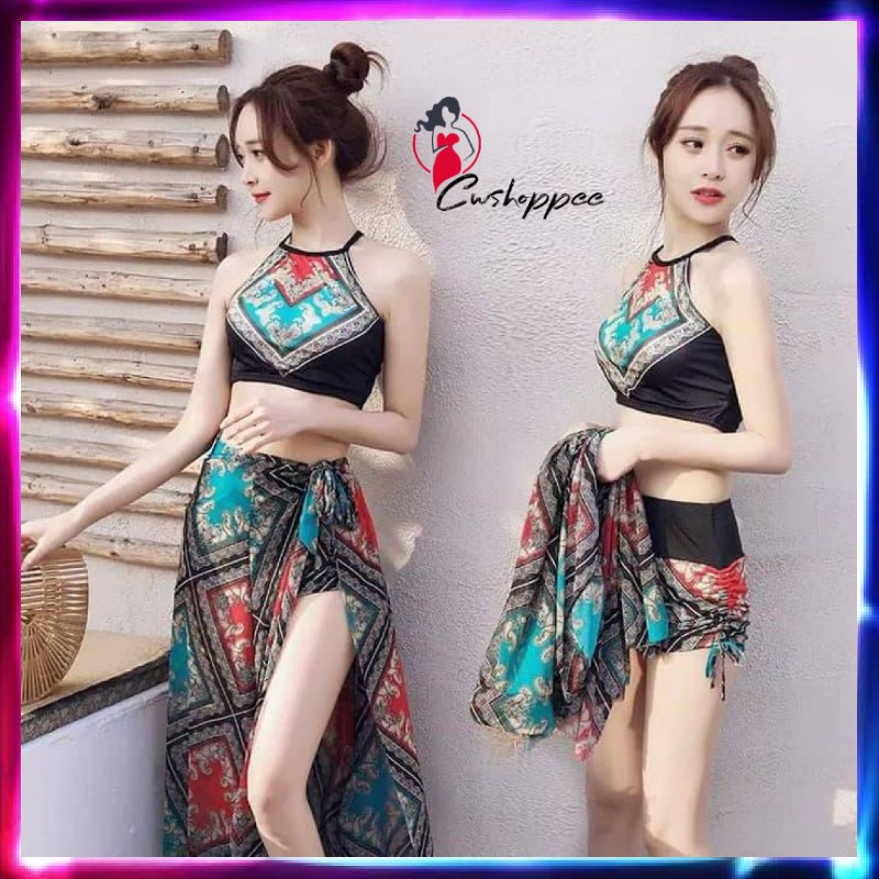 BIKINI SET 3PCS BAJU RENANG POLOS MONOKINI SWIMSUIT BH SEXY LINGERIE BAJU RENANG WANITA DEWASA SEXY
