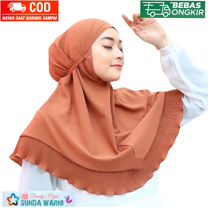 Jilbab Instan Bergo Maryam Plisket Diamond - Kerudung Wanita / - Kerudung Bergo Jumbo