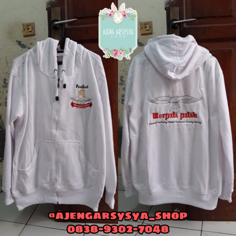 Jaket Zipper Putih Merpati Putih