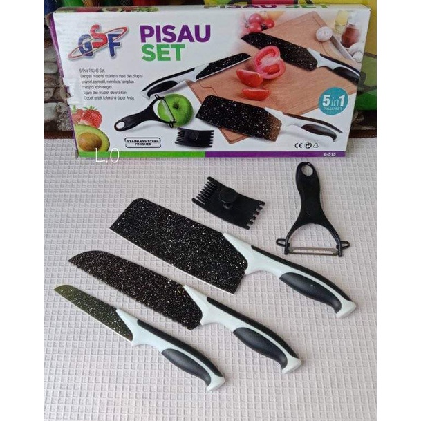 PISAU SET BATU MAIFAN 5 PCS / PISAU TAJAM GRANITE  WARNA HITAM 5 IN 1 GSF G-515 / PISAU SET BATU