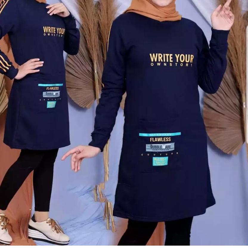 TUNIK WANITA TERBARU 2021 KEKINIAN / TUNIK KAOS PANJANG/TUNIK WANITA DEWASA ATASAN MOTIF WRITE YOUR
