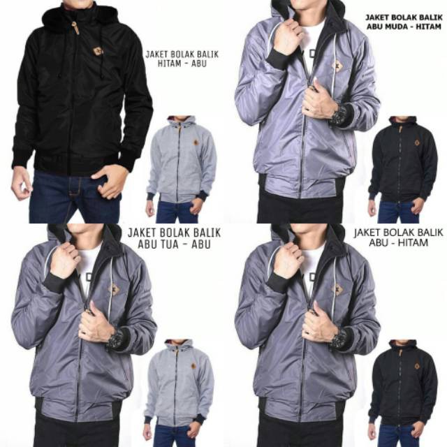 WO  JAKET BOLAK BALIK/JAKET BB ABU MUDA HITAM Premium