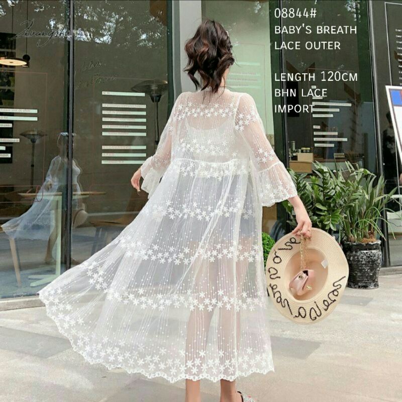 08844 Baju outwear outer cardigan lace putih wanita import baju auter kardigan luaran panjang kerja 