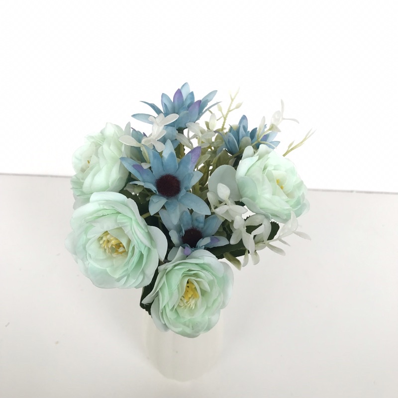 BUNGA TANGKAI MAWAR ALBA - rose peony daisy putih biru ungu salem bunga artificial palsu-Biru