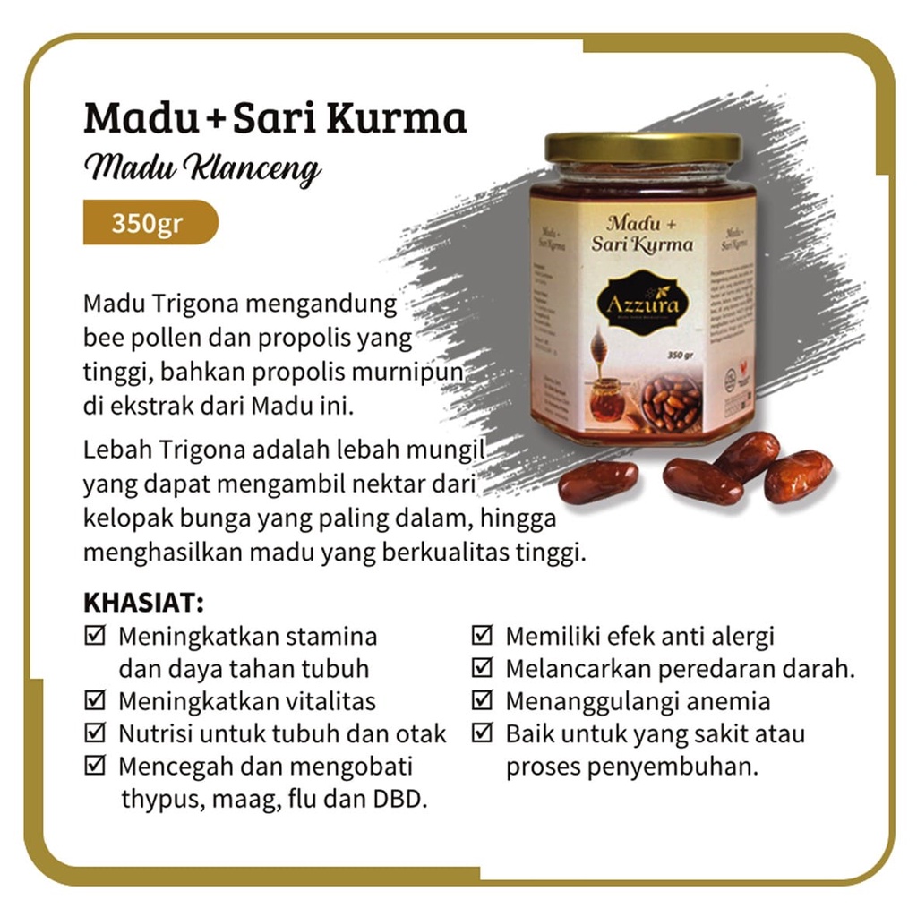 

Madu + Sari Kurma Madu Azzura Madu Kesehatan Madu Berkhasiat Herbal 350gr
