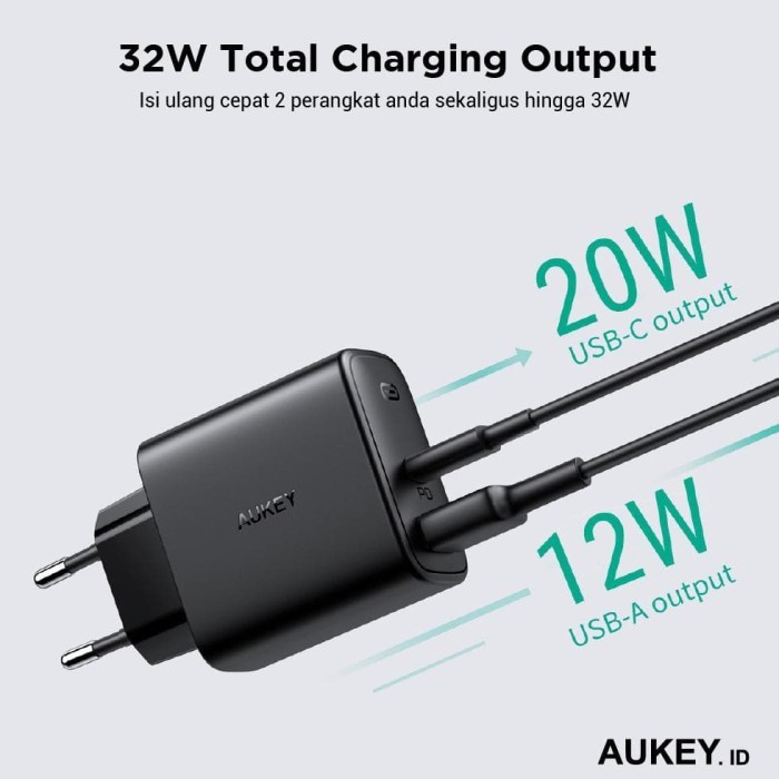 AKN88 - AUKEY PA-F3S - Swift Series - Dual Port Charger 32W Max Support PD 3.0