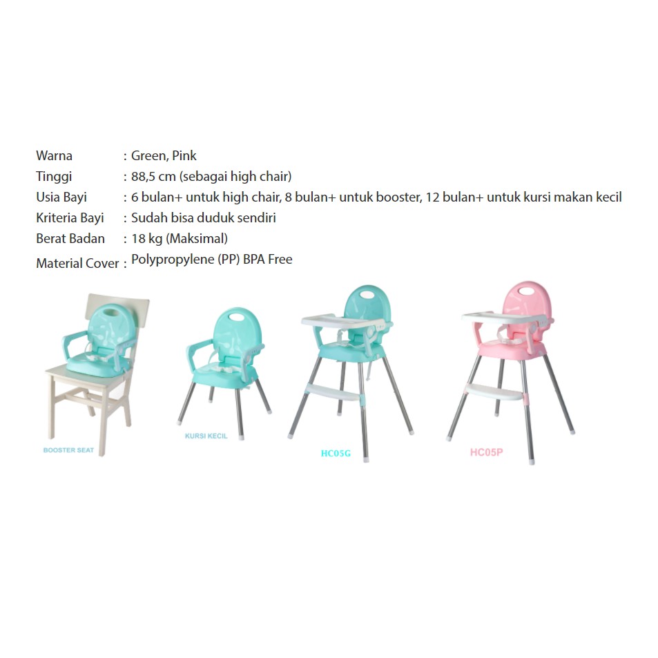 Baby Safe HC05 High Chair 3 in 1 Kursi Tempat Duduk Makan Bayi Booster