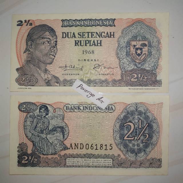 (GRESS/BARU) Uang kuno 2 setengah rupiah sudirman tahun 1968 bahan mahar nikah 21 rupiah 2021 rupiah