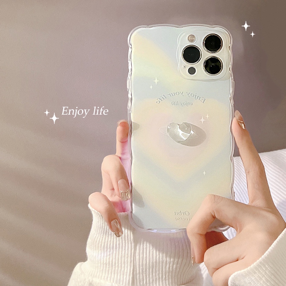 IPHONE 3d Kristal Cinta Hati Halation Wave Shaped Summer Phone Case Cover Untuk Iphone7 8 PLUS X XR XS 11 12 13 14 MINI PRO MAX