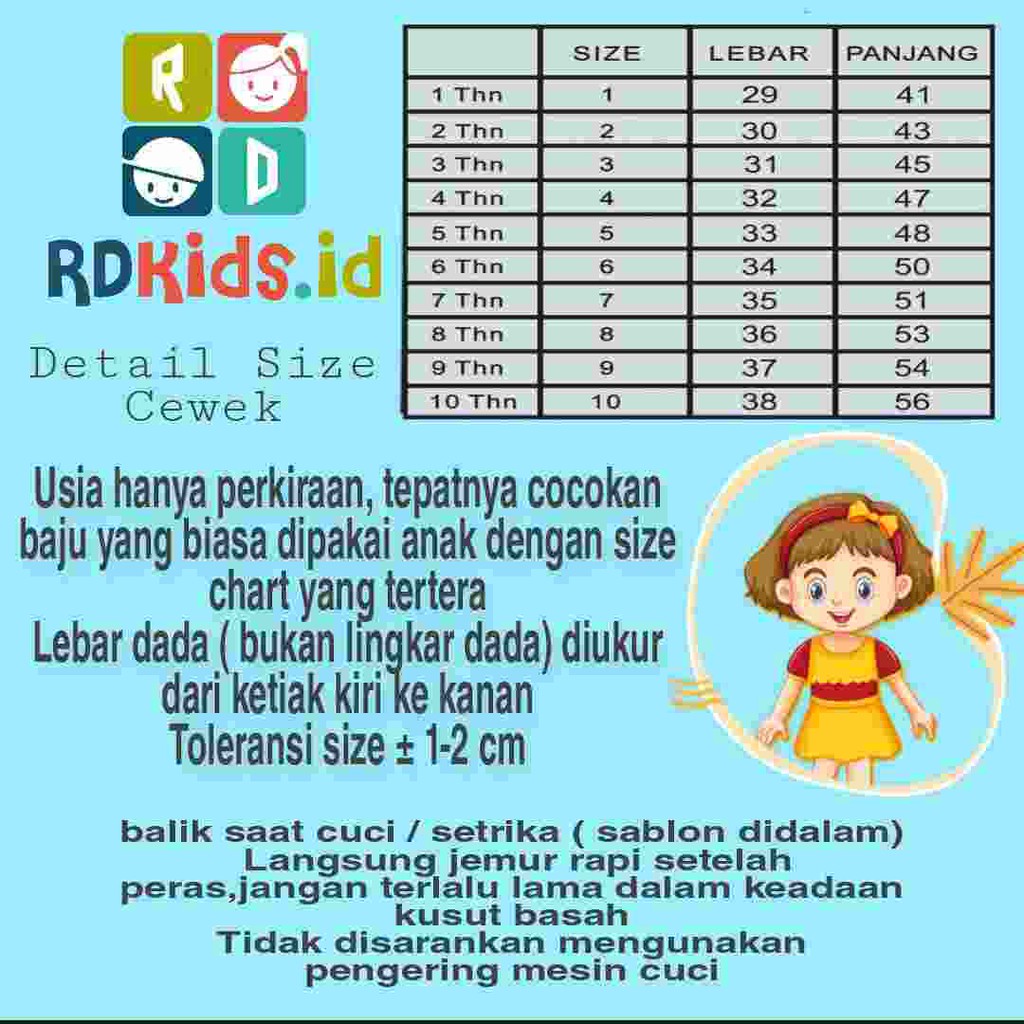 Rdkidzid Kaos Anak Perempuan / Atasan Panjang Anak Perempuan / Baju Anak Cewek Karakter Mini Salur