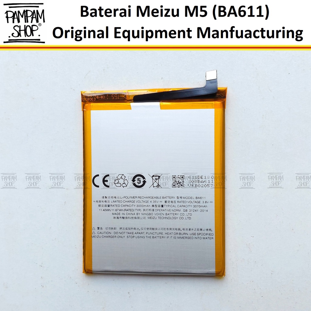 Baterai Meizu M5 BA611 M611H Original OEM Batre Batrai Battery Ori Handphone HP Ori