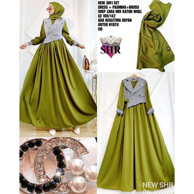 SETELAN GAMIS OUTER MIDI DRESS PAKAIAN WANITA MUSLIM ORI by SHR