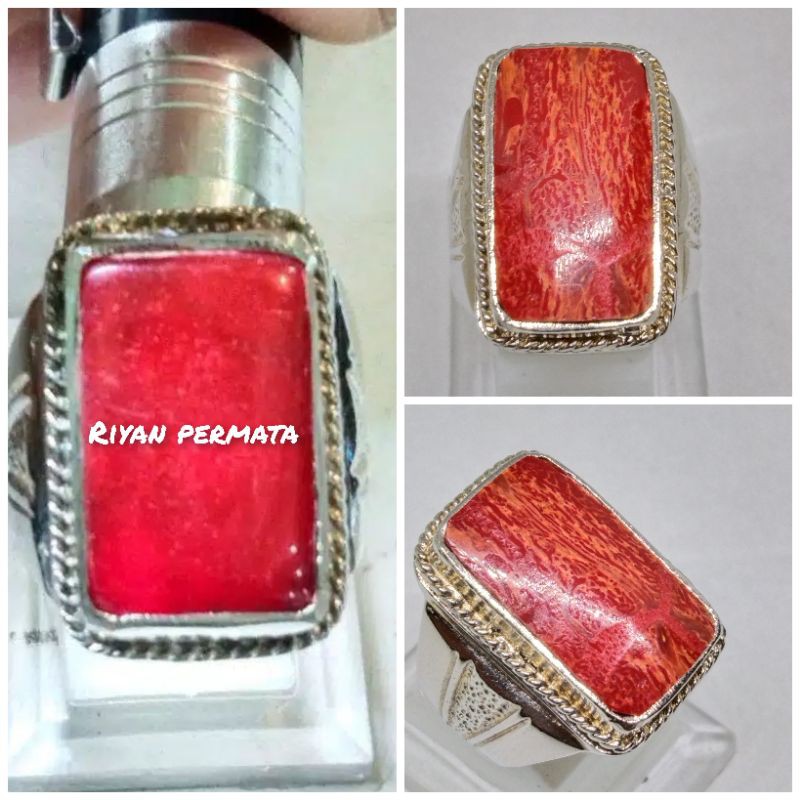 Cincin batu red marjan coral kotak