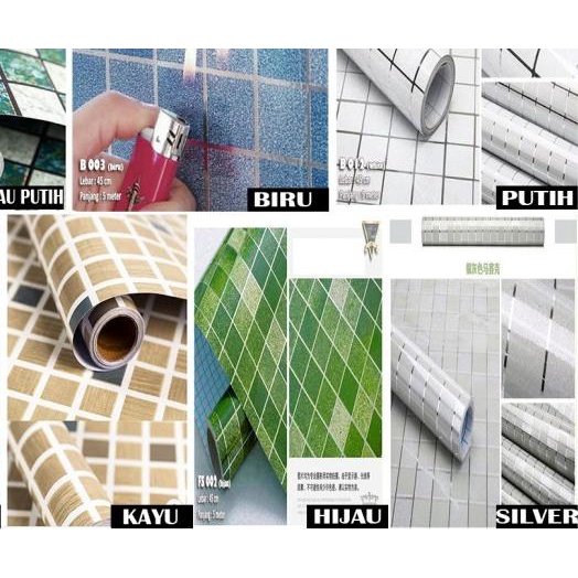 ☉ Wallpaper/Stiker Dapur ANTI MINYAK AntiApi Wall Sticker Aluminium Foil - Hijau putih ◌