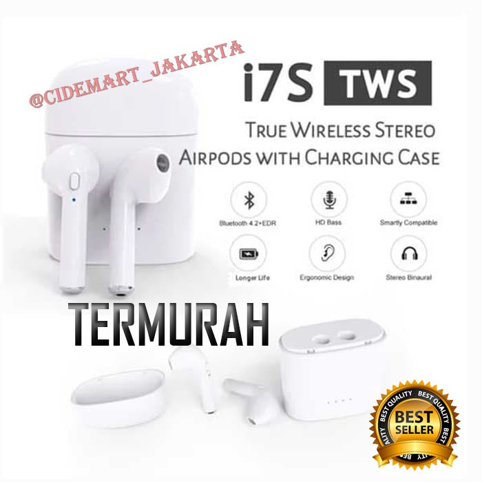 [BISA COD] HEADSET BLUETOOTH I7S EARPHONE WIRELESS TERMURAH!