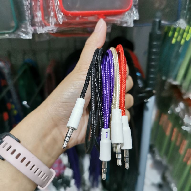 KABEL AUX 1 KE 1 / KABEL JACK AUDIO 1 KE 1 MODEL TALI SEPATU - PELANGI ACCESORIES 88