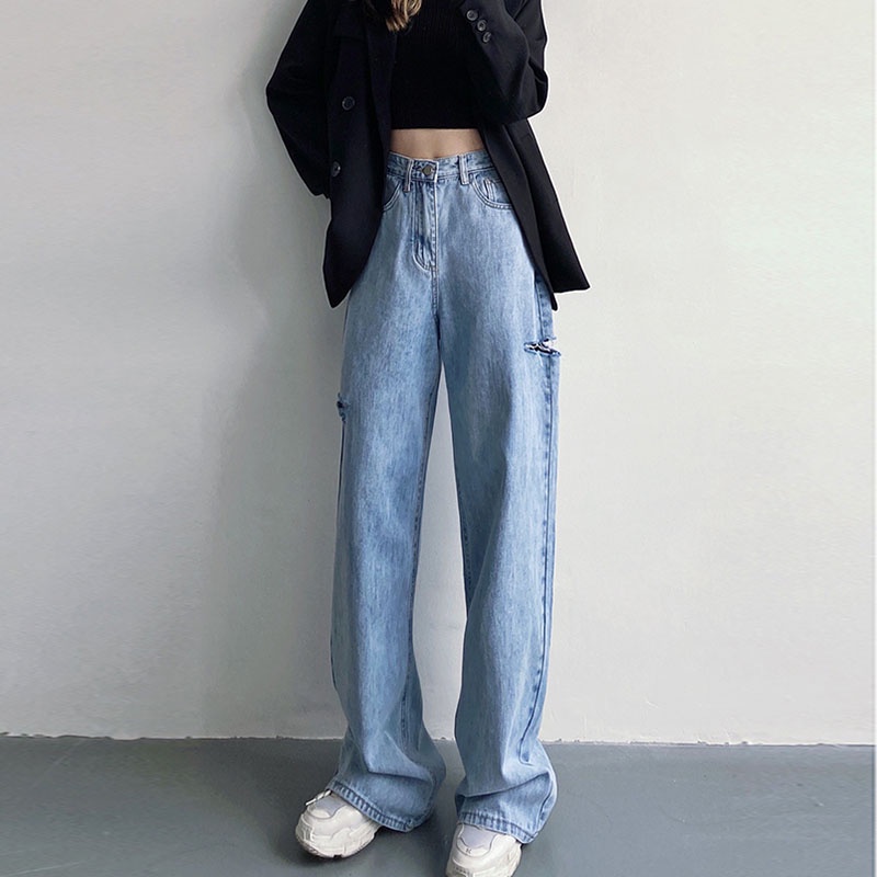 JEANS KOREAN STYLE HIGHT WAIST KULOT JEANS SOBEK CELANA JEANS WANITA