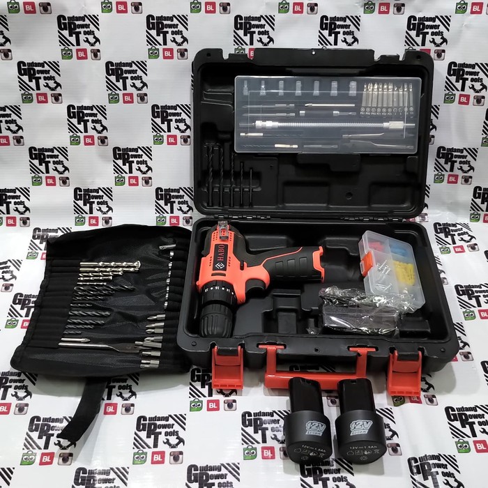 Termurah Paket Mata Bor 30pc Mesin Bor Baterai Cordless Drill Beton 12V Habo Original
