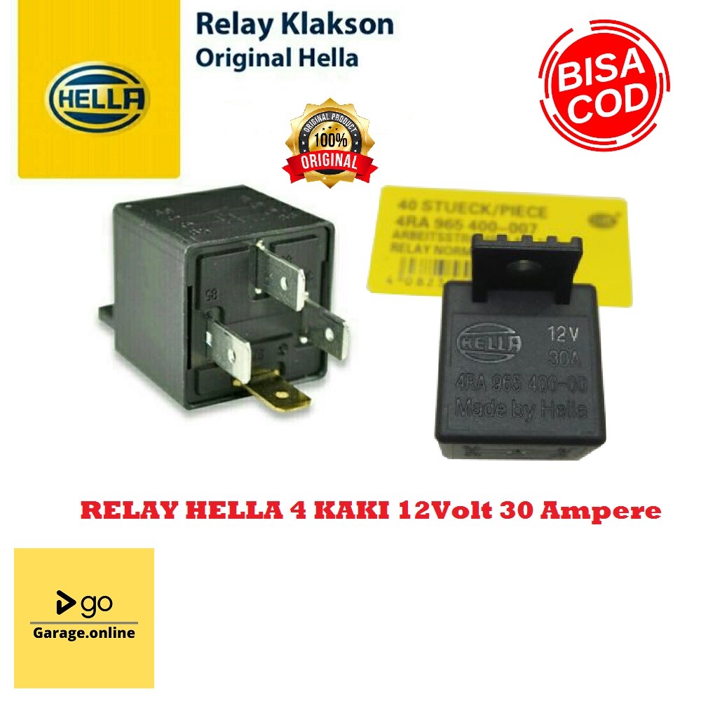 Relay Hella 4 kaki 12V 30A Asli Original ongkir termurah untuk klakson lampu starter