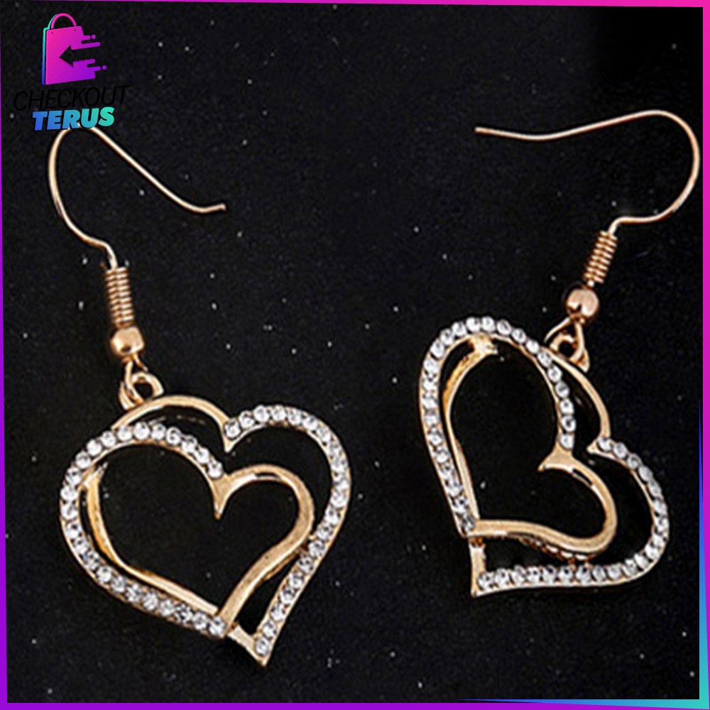 CT K120 Kalung Anting Set Motif Hati Kalung Rantai Anti Karat Aksesoris Fashion Wanita Korea Kalung Rantai