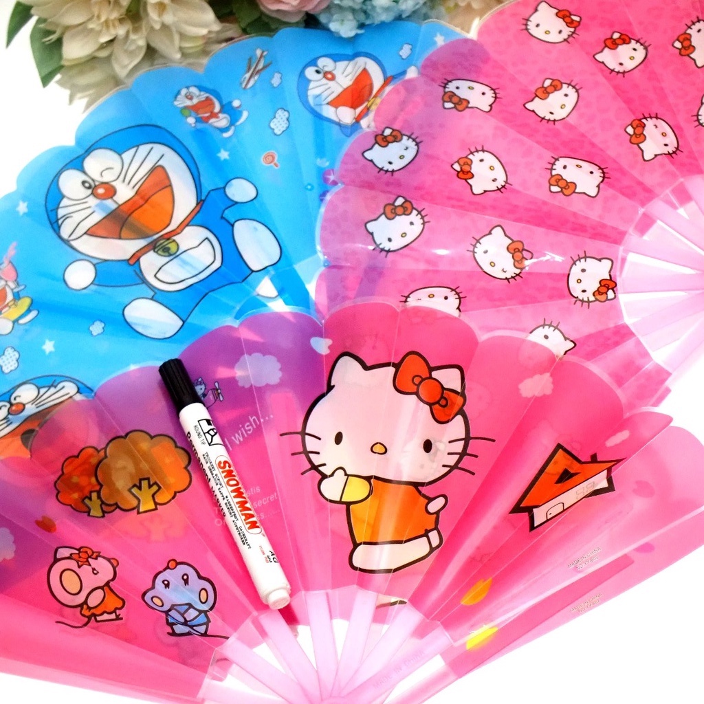 Kipas Lipat Kitty Portable Karakter Kipas Tangan Plastik Genggam Mini Murah Portabel Travel Cina