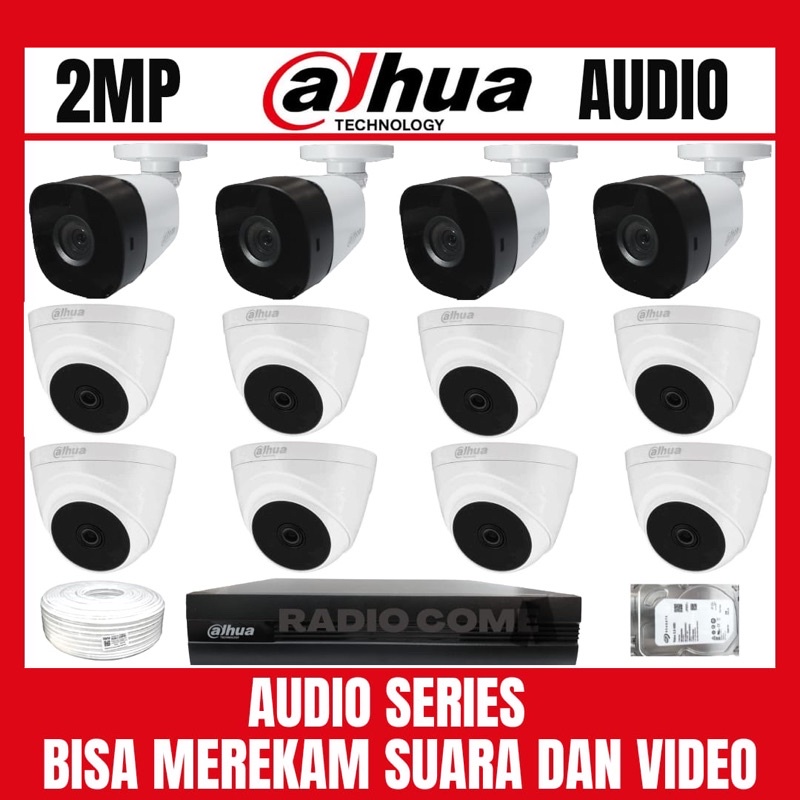 PAKET CCTV DAHUA 2MP 16 CHANNEL 12 CAMERA AUDIO BISA MEREKAM SUARA DAN VIDEO